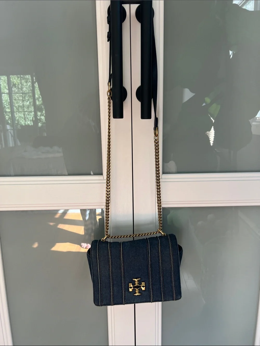 Denim Quilted Crossbody Bag with Gold Logo Tory Burch